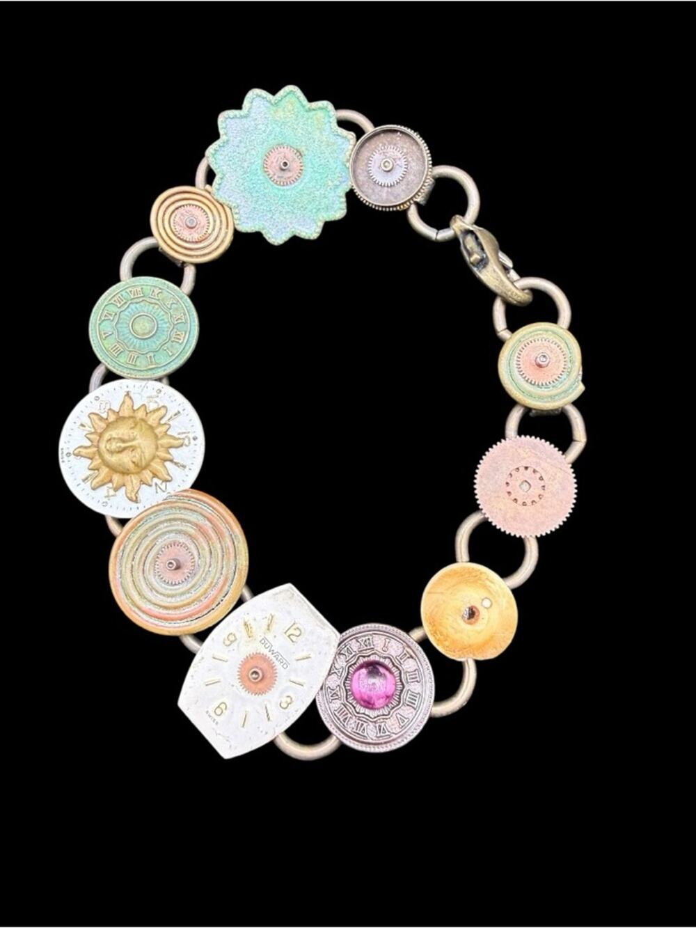 Vintage Celestial BOHO Green and Brass Charm Bracelet